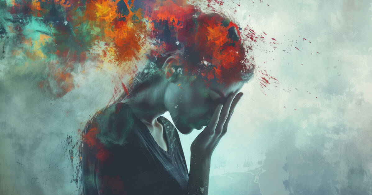 abstract young person corroding by depression or anxiety