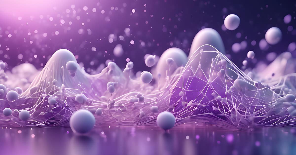 Abstract purple background with white bubbles and regions of E. coli, Candida albicans, Salmonella