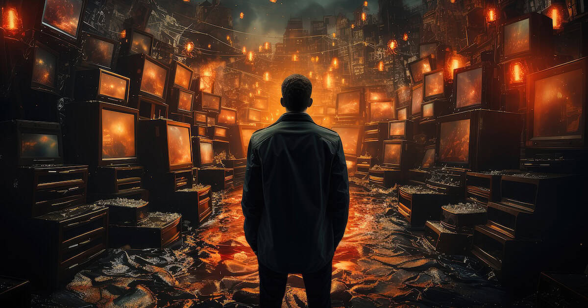 TV and Media Propaganda Concept extreme closeup. Generative AI