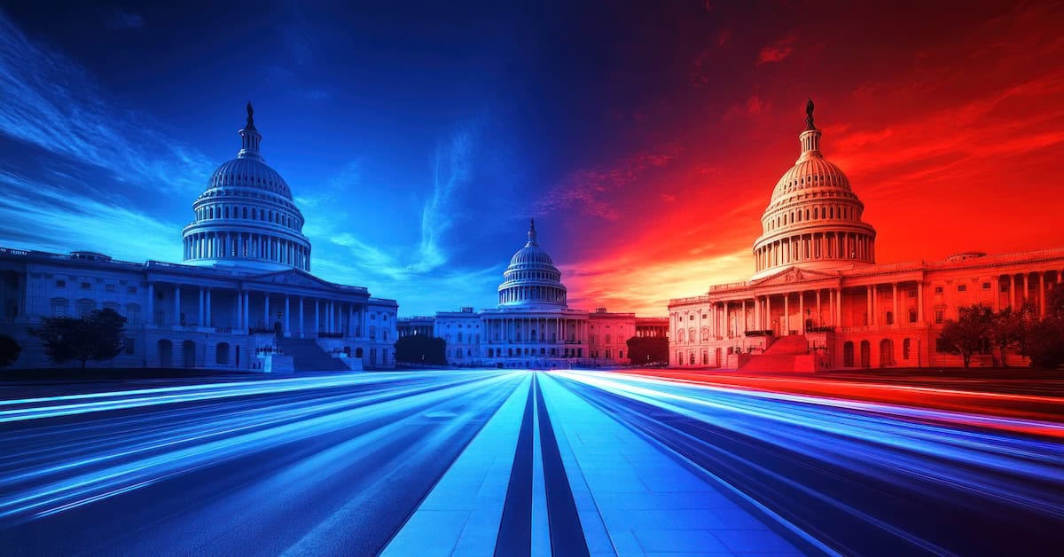 United States Capitol Building in Contrasting Political Colors