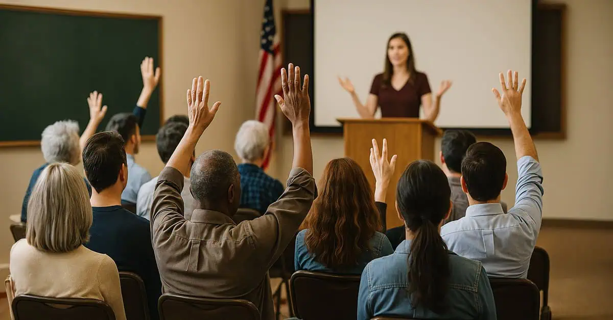 Community members taking part in civic discussion