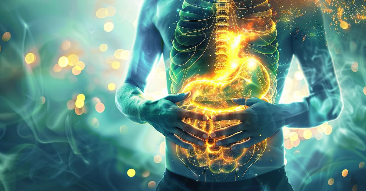 Detox Purification process sweeping through the stomach, eliminating toxins and impurities