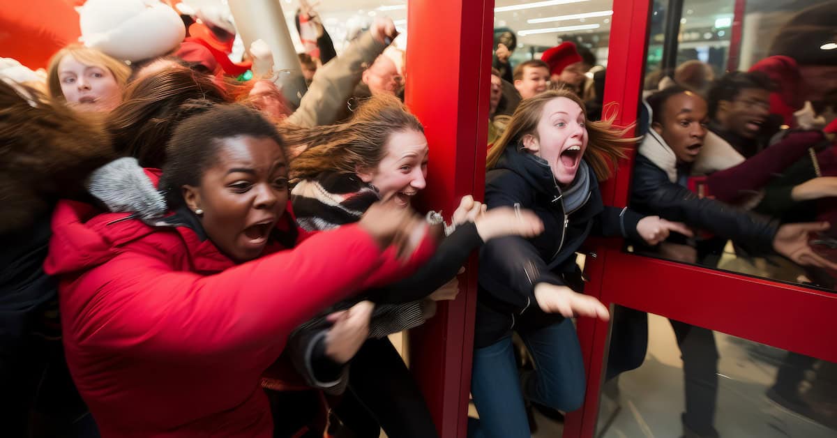 Shoppers rushing and fighting over discounted products on black friday