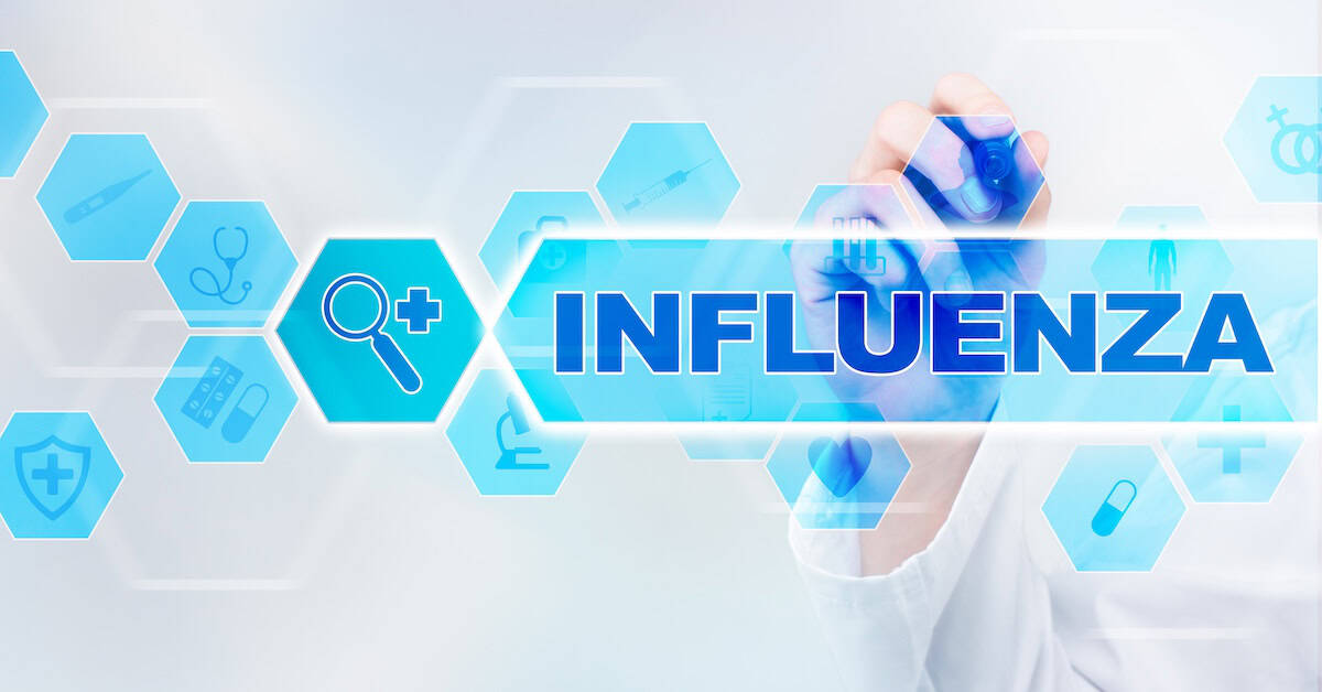 Medical doctor drawing influenza on the virtual screen.