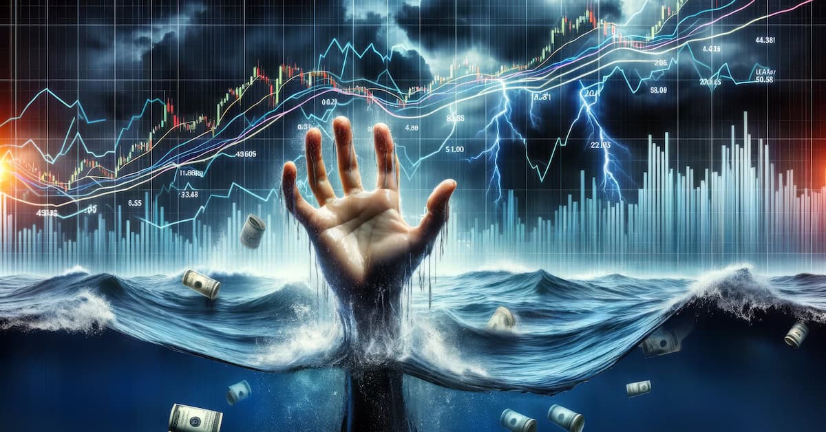 Economic Hardship Symbolized by Struggling Hand and Storm.