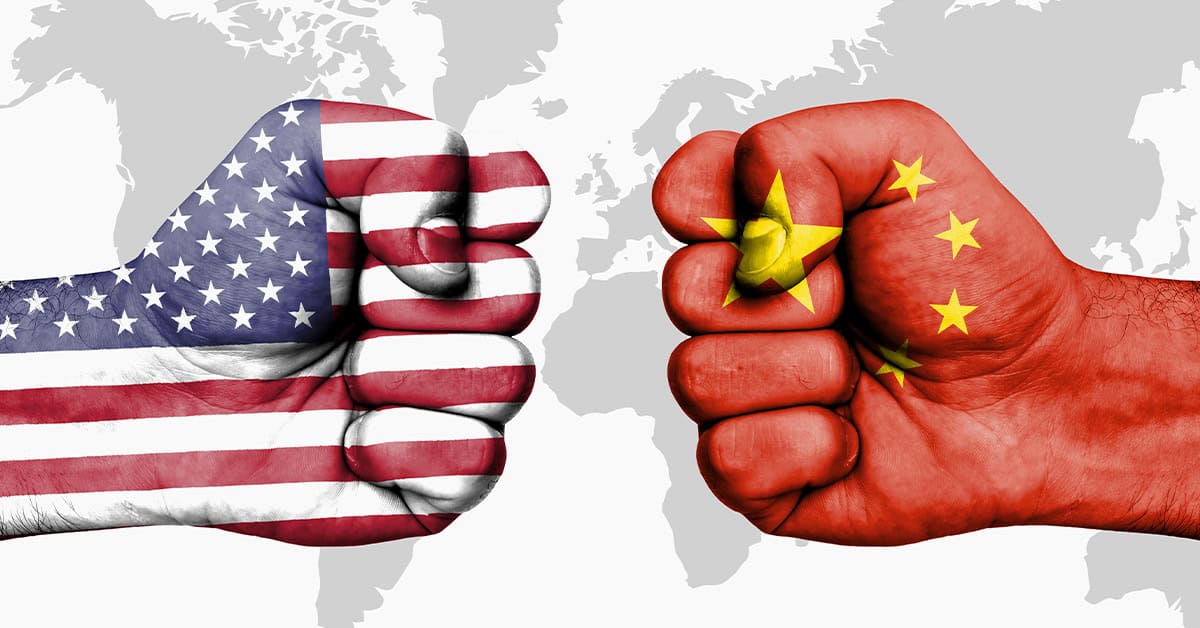 Conflict between USA and China – male fists