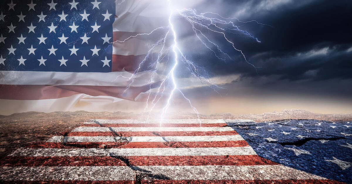 Divided Nation: Symbolism of Storm and Conflict