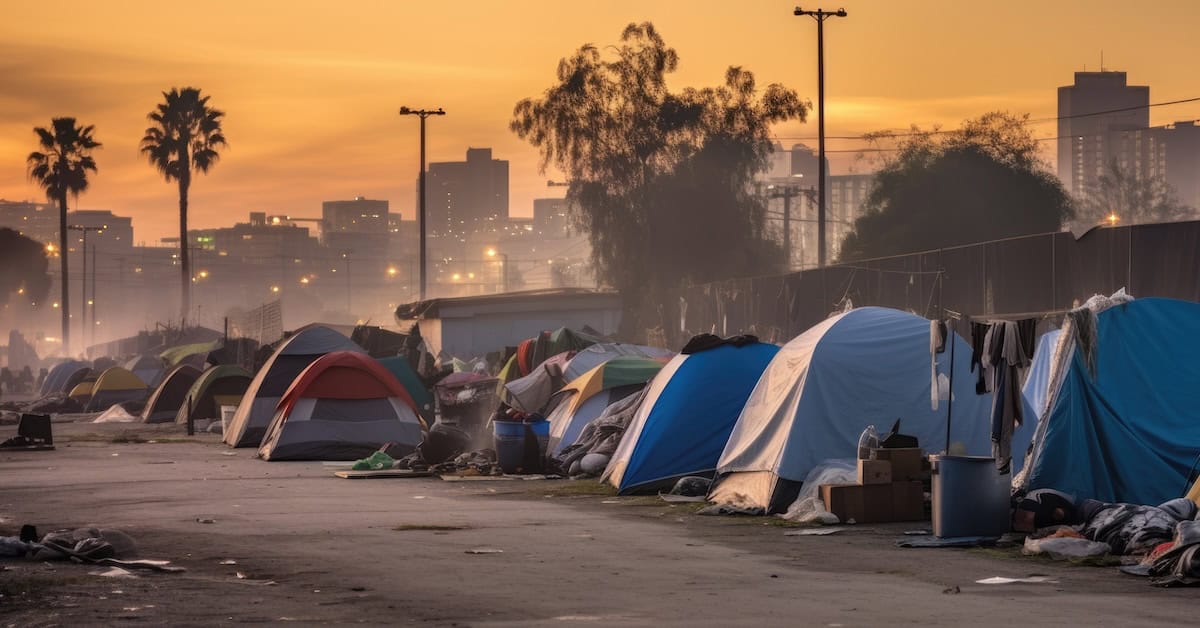 Homeless tent camp on a city street